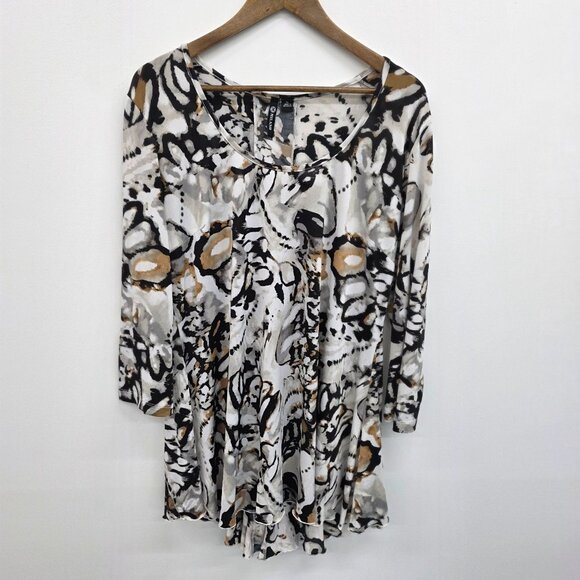 Womens Milano XL Abstract Print Tunic Top With Lace-Up Back Detail & Flared Hem - Picture 4 of 14